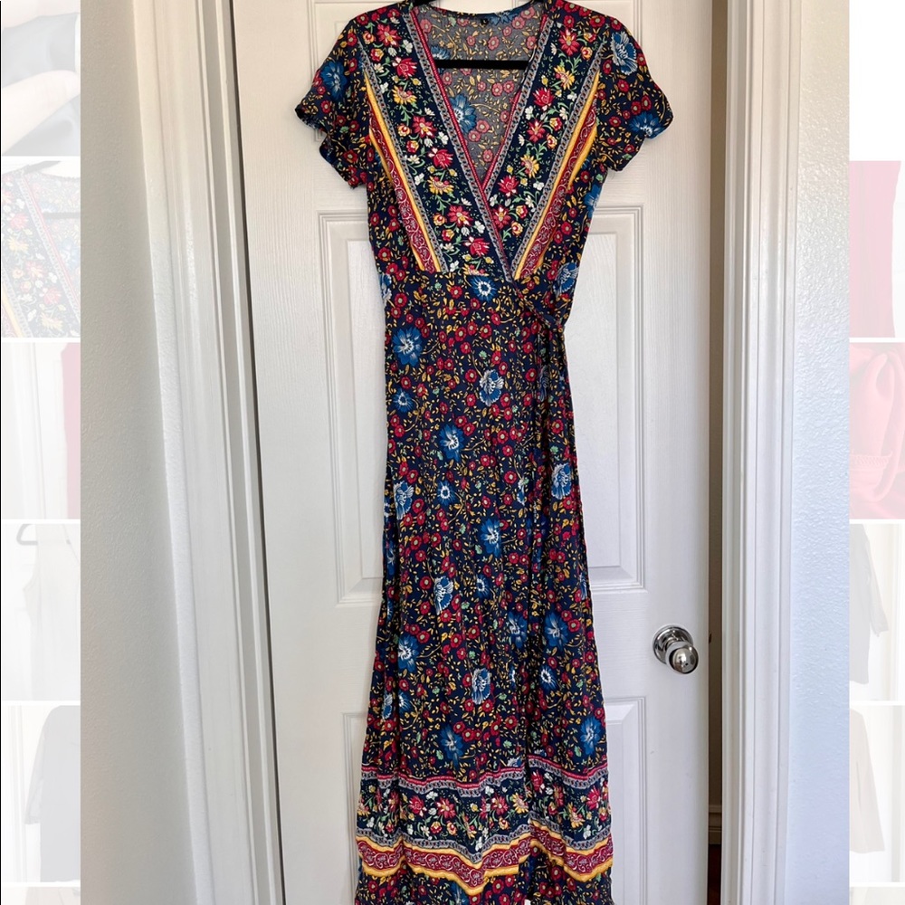 Maxi Print Dress w Short Sleeves